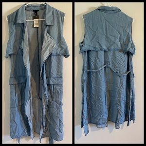 Chambray duster vest with removable belt tie waist NWT XL